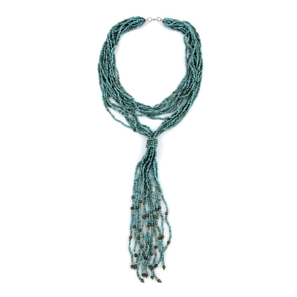 Blue Ceramic Multi Strand Beaded Double Wrist Necklace 22 Inches B434